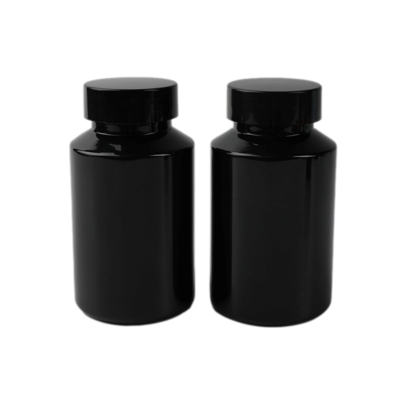 5oz 150cc black PET plastic medicine bottles sloping shoulder with screw cap
