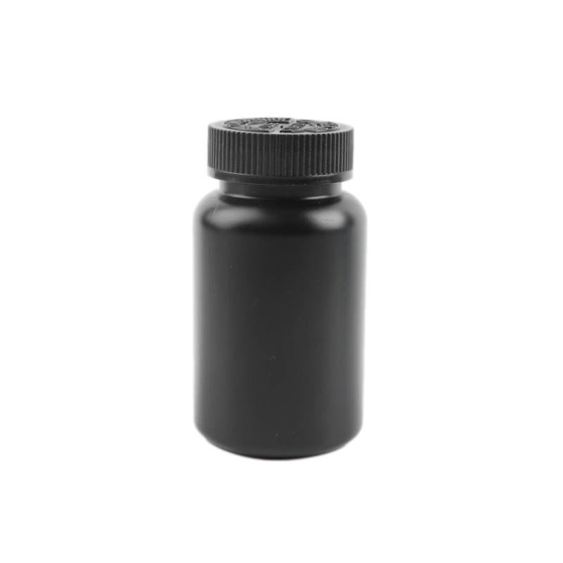 225ml Black HDPE bottle medical plastic bottles round shape with CRC cap