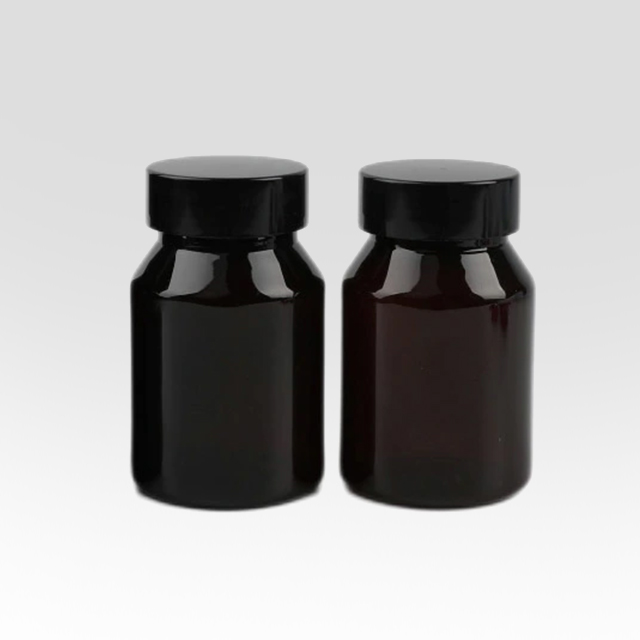 Wholesale 80cc brown PET plastic tablet bottles sloping shoulder with screw cap/lid
