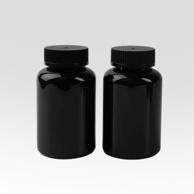 Wholesale luxury 6oz 175ml black PET plastic medicine bottles with screw caps